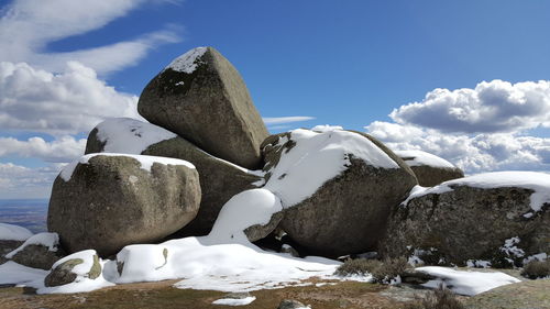 View of snow covered rocks