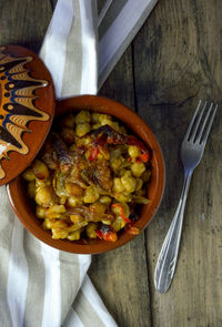 High angle view of food in bowl on table