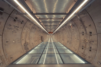 Interior of illuminated subway station