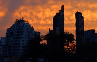 Silhouette buildings against sky during sunset