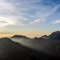 Scenic view of mountains against cloudy sky