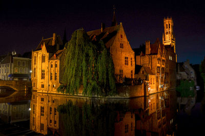 Panoramic view of illuminated buildings against sky at night