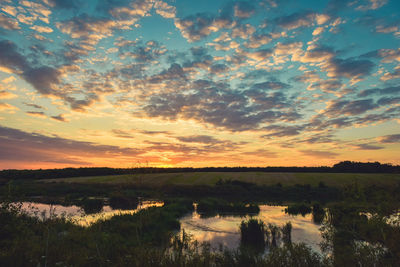 Scenic view of lake against sky during sunset