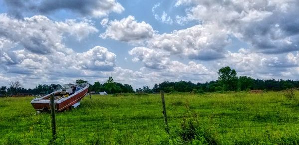 Panoramic view of field against sky