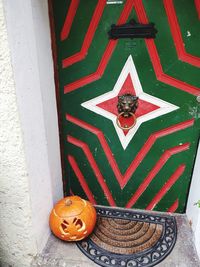 View of pumpkin on closed door