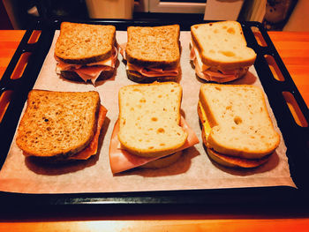 High angle view of breakfast on table