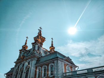 Low angle view of temple building against sky