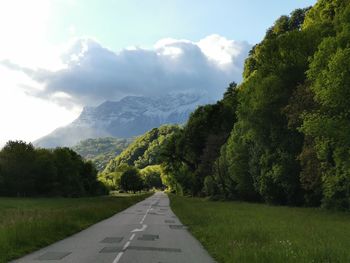 Road by trees against sky