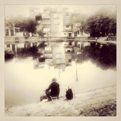 Reflection of built structure in water