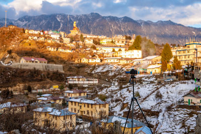 High angle view of townscape against sky