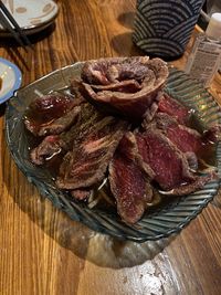 High angle view of food in bowl on table