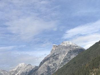 Low angle view of mountains against cloudy sky