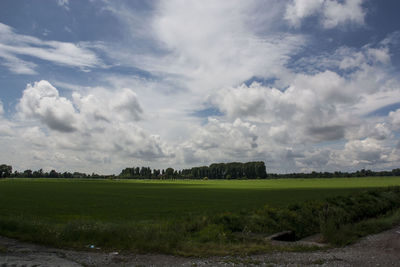 Scenic view of grassy field against cloudy sky