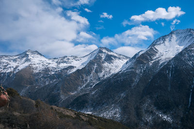 Scenic view of snowcapped mountains against sky