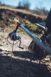 Eeder fishing. fishing reel on the rod. fisherman's reel, mounted on fishing rod