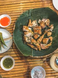 High angle view of food in plate on table