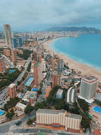 High angle view of buildings in city