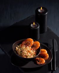 High angle view of food on table