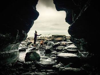 Panoramic shot of rock formations against sky
