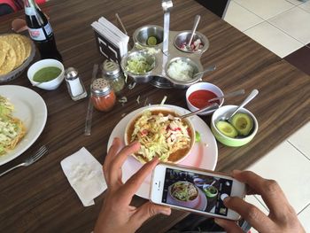 High angle view of food on table