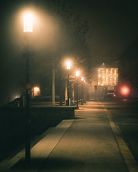 Illuminated street lights on sidewalk at night