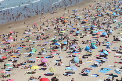 High angle view of people on beach