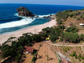 High angle view of beach against sky