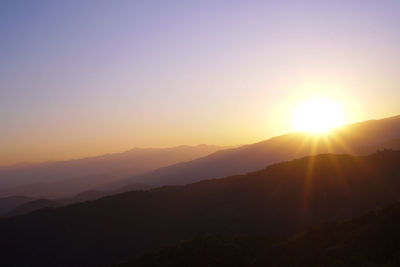 Scenic view of silhouette mountains against sky during sunset