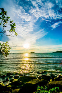 Scenic view of sea against sky at sunset