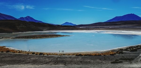 Scenic view of lake against blue sky