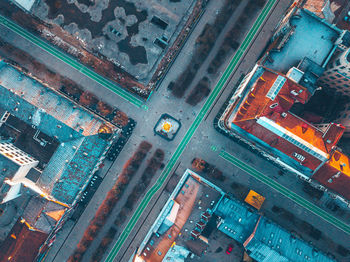 High angle view of road amidst buildings in city