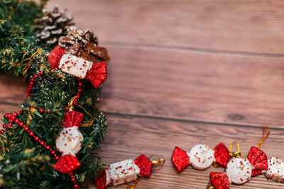 Close-up of christmas decoration on table