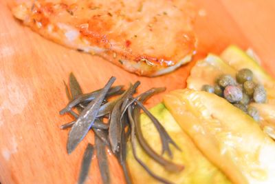 High angle view of fish in plate