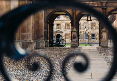 View of building seen through window