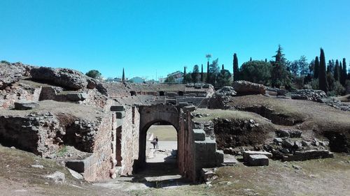 Old ruins against clear blue sky