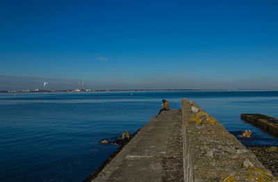 Scenic view of sea against clear blue sky
