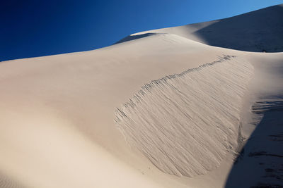 Scenic view of desert against clear blue sky