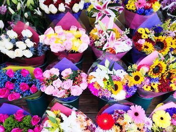 Close-up of multi colored flowers for sale in market