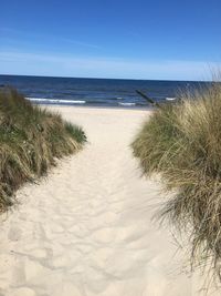 Scenic view of beach against clear sky