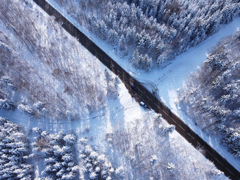 Winter landscape, forest, winter road and trees covered with snow, germany,