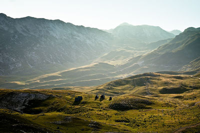 Scenic view of mountains against clear sky