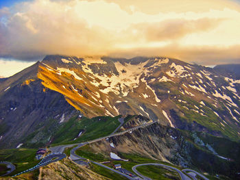 Scenic view of snowcapped mountains against sky