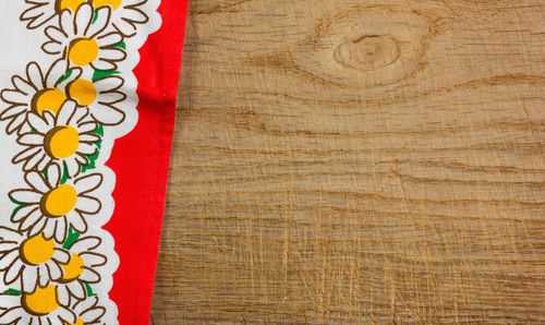 High angle view of multi colored wooden table