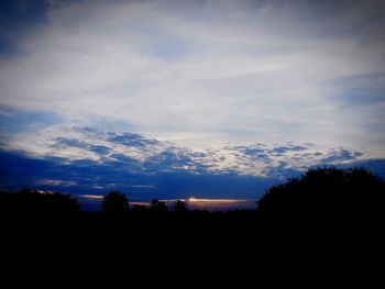 Silhouette trees on landscape against sky during sunset