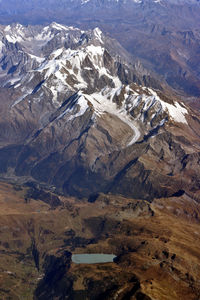 High angle view of snowcapped mountains