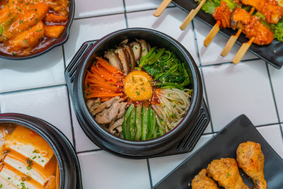 High angle view of food on table