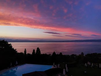 Scenic view of lake against sky during sunset