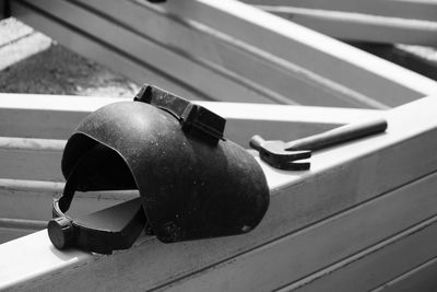 High angle view of umbrella on table