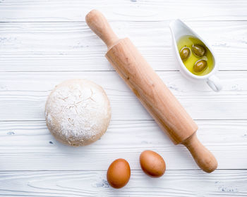 High angle view of bread on table