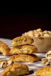 Biscotti cantuccini cookie biscuits with pistachios and lemon peel shortbread. healthy eating food